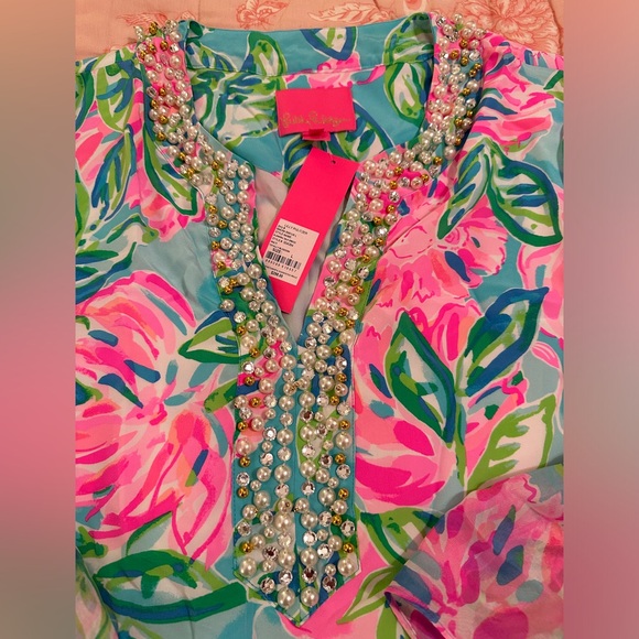 LILLY PULITZER ELENORA Totally Blossom
Silk Dress Pink Blue Embellished Large - Picture 8 of 12